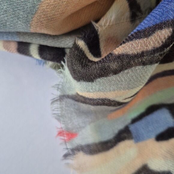 Echo NY Multi Color Abstract 100% Wool Infinity Fringe Scarf Womens 30 x 80 IN - Picture 5 of 8